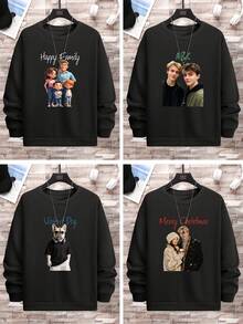 Áo nỉ cổ tròn nam in hình cá nhân, phong cách thường ngày, thích hợp mặc mùa thu/đông, có thể thiết kế theo yêu cầu, bao gồm ảnh/logo, khẩu hiệu và chữ cái của riêng bạn. Phù hợp cho các cặp đôi, quà tặng bất ngờ, phong cách thể thao nam kiểu bạn trai, cổ điển, cơ bản, phong cách đường phố. Hoàn hảo cho bạn trai, gia đình, bạn bè, sinh nhật, áo nỉ cổ tròn nam, áo đen, quà tặng ngày lễ, ngày Valentine, in ảnh kỷ niệm/sinh nhật, quà tặng cho anh ấy/cô ấy. - màu đen - Xem 2