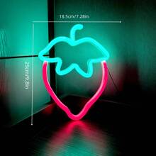 1 đèn neon hình quả dâu tây, kích thước khoảng 25x18.5cm (9.8x7.28in), đèn LED dùng nguồn USB và pin, thích hợp trang trí phòng ngủ, quán bar, cửa hàng trái cây, nhà hàng, lý tưởng cho phòng ký túc xá nữ, phòng ngủ, sân vườn, quán bar, cửa hàng nước ép trái cây, phòng chơi game, trang trí Giáng sinh. - Nhiều màu - Xem 3