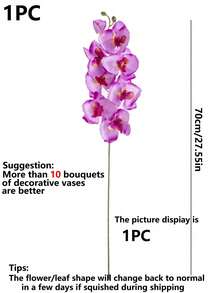 8/120pcs Romantic Artificial Phalaenopsis Orchid Silk Flower Bouquet, Suitable For Wedding Decoration, Room Home Hotel Party Decor, Gift Flower Arrangement, Spring Decoration, Home/Wedding/Bedroom/Living Room/Dining Table Decor, Bridal Bouquet, Outdoor Garden - Purple - View 2