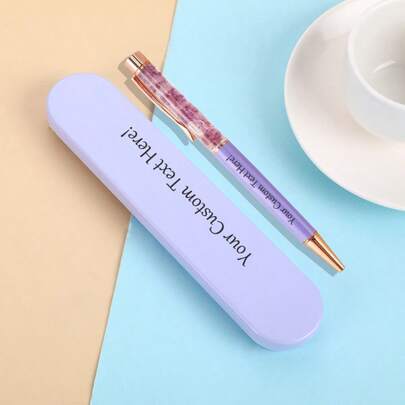 Customized Creative Purple Metal Ballpoint Pen With Purple Pen Case, Office Supplies Rose Flower Liquid Pen,Office Decor