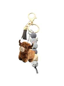 1个可爱迷你奶牛硅胶串珠钥匙扣，带流苏，短款可爱钥匙扣，卡通朋克风格，动物主题，龙虾扣，背包装饰配件，亚克力吊坠，汽车钥匙防丢链，硅胶珠，流苏，背包配件，汽车钥匙，防丢链 - 适用于汽车钥匙、背包和手提包，也是节日礼物和生日礼物的绝佳选择 - 彩色 - 查看 13