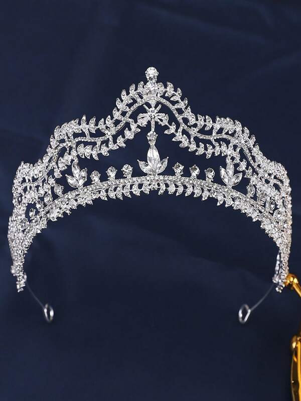تاج فاخر وأنيق من سبائك الألومنيوم والكريستال والراين الأبيض باللون الفضي، مناسب للزفاف والأعياد والحفلات وجلسات التصوير الفوتوغرافي