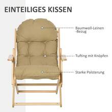 HOMCOM Relaxing Chair, Upholstered Folding Chair, Linen-Look Dining Chair For Living Room, Beech Wood, 71 X 89 X 96 Cm, Brown - 1 - View 3