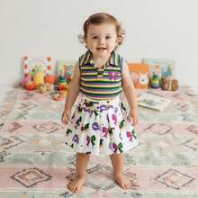 2Pcs/ Set Toddler Baby Girl Carnival Games Outfit Summer Sleeveless Lapel Collar Solid Color/Striped Vest Tops With Pleated Skirt Set - 紫色 - 查看 2