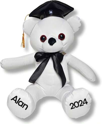 Oso 40cm para Firma de graduación, Tela Suave Blanca con Firma de felicitaciones de Graduado, muñeco, Regalo para Fiesta de Estudiantes graduados (Bear) Peluche