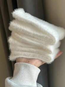 Pares de calcetines de tripulación cálidos y mullidos de unicolor para mujer, para otoño/invierno