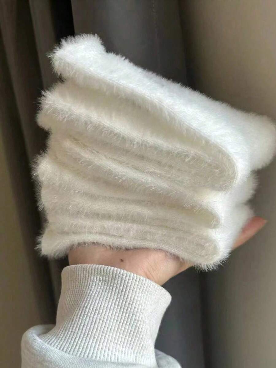 Pares de calcetines de tripulación cálidos y mullidos de unicolor para mujer, para otoño/invierno