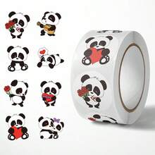 500Pcs/Roll Cartoon Panda Heart Rewards Stickers 8 Designs 2.5cm/1.0in Round Perfect For Learning Rewards Pad PC Fridge