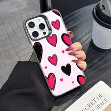 Colorful Silver Apple Phone CasePink And Black Hearts With Gold Glitter BackgroundCompatible With  11 To  17 Models The Cases Lens Protection Function Ensures The Camera Remains Undamaged During Shooting  Guaranteeing Image Quality - Black - View 2