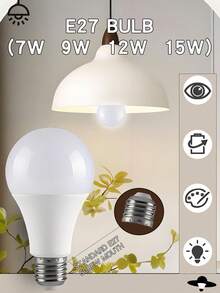 4个E27 LED灯泡，功率可选7W/9W/12W/15W，电压110-265V，室内照明灯泡，高亮度低能耗，适用于客厅、家庭照明，是圣诞礼物、节日办公室、卧室、酒店、派对、餐厅装饰的理想之选。 - 白光燈泡 - 查看 2