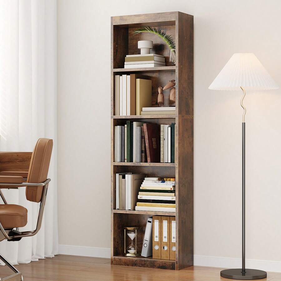 本棚 大容量収納棚 カラーボックス  5段 幅50.8x奥行24x高さ173cm ホワイト - ブラウン - チェックする 1