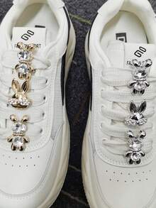 2件装奢华金色银色树脂眼镜兔鞋带挂饰装饰闪亮水钻小熊鞋带扣配件DIY可拆卸鞋夹饰品,适用于女士系带运动鞋靴子,圣诞节万圣节情人节生日节日派对礼物(不含鞋子) - 彩色 - 查看 5