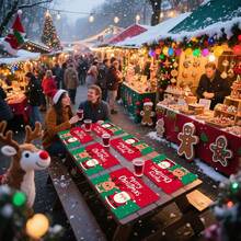 1pc/4pcs/6pcs/100pcs Santa Claus And Elk Printed Placemats, Heat-Insulating Placemats, Suitable For Home Decoration, Holiday Dining, Kitchen And Party Decoration, Party Placemats, Can Be Given As Christmas Gifts