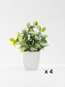 MEHELANY 4/1pc Green Artificial Mini Potted Plant Artificial Plant Pot Plastic Artificial Potted Plant Fake Plant In White Flower Pot For Home Indoor Office Dining Table Farmhouse Garden Bathroom Decoration
