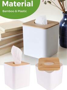 Caja de pañuelos rectangular de plástico moderno con tapa de madera natural, caja de almacenamiento creativa para el hogar y la oficina - Multicolor - Ver 3