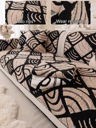 1 pieza Funda de cojín de sofá de felpa gruesa, Cojín de asiento de sofá moderno y simple antideslizante y cálido, Funda de sofá a prueba de polvo y lavable, Protector de dormitorio de color café de moda, suave, resistente a la decoloración y sin pelusa, amigable con las mascotas, ajustable para sofá en esquina, adecuado para dormitorio, oficina, combinación de muebles de sala de estar, sofá en forma de L y sofá de 1/2/3/4 plazas