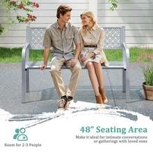 Lifezeal 50" Outdoor Garden Bench With Geometric Lattice Backrest Armrests And Slatted Seat - 灰色 - 查看 6