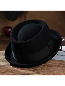 1 szt. Modny męski kapelusz fedora, 100% poliester i superelastyczne włókno, regulowany okrągły kapelusz jazzowy Pork Pie, materiał nieelastyczny, pranie ręczne – męski dodatek modowy