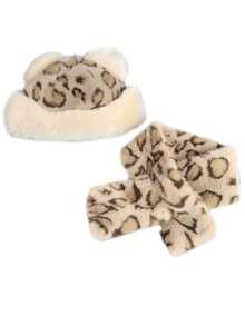 2pcs/Set Leopard Print Vintage Cute Faux Fur Patchwork Hat Combo, Mongolian Style Fluffy Warm Earmuffs Hats For Women, Autumn/Winter