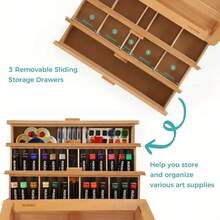 1pc Estuche Portátil de Madera para Artistas con Caballete Plegable y Soporte para Libros - Caja Multifuncional Ajustable de Roble Sólido con 3 Cajones para Almacenar Pinturas, Marcadores y Bolígrafos, Organizador de Escritorio para Hogar y Principiantes - Caqui - Ver 8