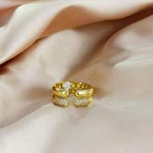 VKHK 1 pieza Anillo abierto ajustable decorado con circonita brillante chapado en oro blanco y cobre personalizado, adecuado para uso diario y bodas de mujeres, regalo - anillo de diamantes - Ver 4