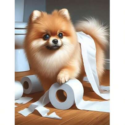 Kit de pintura de diamante DIY sem moldura (1 peça), diamantes acrílicos redondos, arte de parede fofa com poodle para banheiro, decoração para banheiro infantil, presente para amantes de poodles, pôster divertido de cachorro em papel higiênico, adequado para casa, quarto, sala de estar, decoração de banheiro, ótimo para hotel, café e escritório.