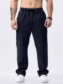 Pantalones de Mezclilla Casuales y Listos para Negocios, Mezcla de Algodón Elástico, Cintura Media Jeans Hombre Pierna Recta y Ajuste Delgado para Hombre - Azul - Ver 6