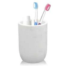 Toothbrush Holder Polyresin Toothbrush Organizer Stand,Multi-Functional Toothpaste Holder Makeup Brushes Cup Razors Holder For Bathroom Vanity Countertop,Ideal For Home, Hotel (Marble Style) (1Pack){Inchcolorinch:InchWhiteinch} - 白色 - 查看 1