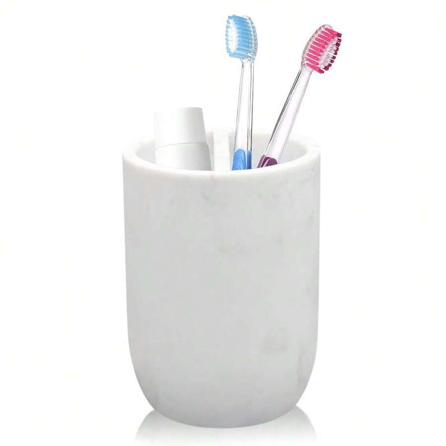 Toothbrush Holder Polyresin Toothbrush Organizer Stand,Multi-Functional Toothpaste Holder Makeup Brushes Cup Razors Holder For Bathroom Vanity Countertop,Ideal For Home, Hotel (Marble Style) (1Pack){Inchcolorinch:InchWhiteinch} - 白色 - 查看 1