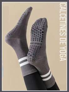 calcetines deportivos de rayas para mujer, calcetines de media caña de primavera/verano con silicona antideslizante para fitness y deportes en interiores, otoño - Multicolor - Ver 3