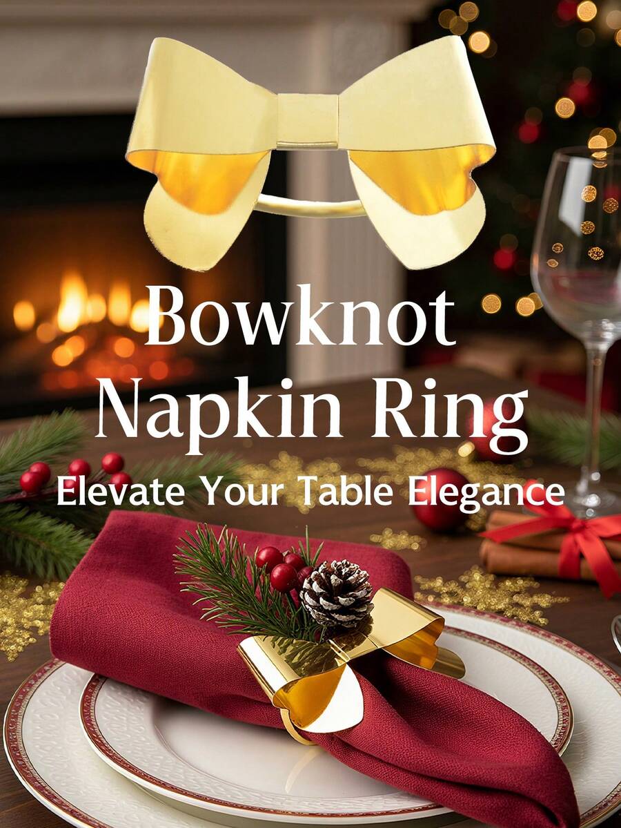 1 Set Cincin Serbet Pita Dua Lapis Emas, Bahan Logam, Dekorasi Meja Elegan, Cocok Untuk Pesta Makan Malam dan Acara - Emas - View 1