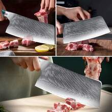 SSGP Cuchillo de carnicero,Cuchillo Chef Acero Damasco,cuchillos de cocina,Cuchillo de acero inoxidable de alto carbono para carne y verduras,forjado de alto carbono,cocina,comedor,exterior - Azul - Ver 6