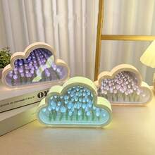 雲朵鬱金香夜燈 DIY 手作鏡面花海氛圍燈 桌面擺飾創意禮物，DIY 手作生日禮物，鈕扣電池，有意義的禮物 - 多色(紙盒裝) - 查看 2