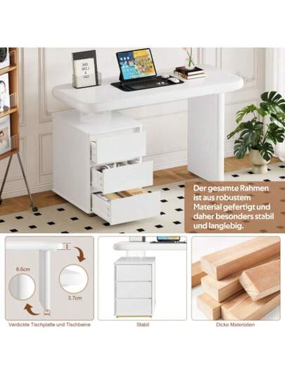 Moderne Bureau 117*50*74 Cm Entirely Painted White, Cloud Like Shape, Drawers, Thickened Top Tafel Legs, Rounded Curves, Stable, Fully Desk, French view 4