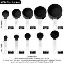 10 件套量杯和量勺套装，嵌套量杯，带不锈钢手柄，可堆叠杯子和量勺，用于测量干性和液体成分，小茶匙 - 塑料头 - 彩色 - 查看 4