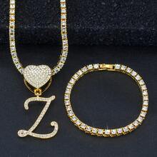 1 Set Women's Elegant Heart & Letter Pendant Necklace With Single Row Rhinestones, Matching Single Row Rhinestone Bracelet, Suitable For Daily Wear, Parties And Events, Versatile Jewelry Set - Fashionable Heart Letter Pendant Necklace - View 41