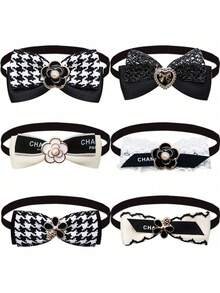 6pcs Random Color Elegant Camellia Flower Bow Tie Pet Collars, Fashion Pet Neckwear For Dogs & Cats, Photography Accessories