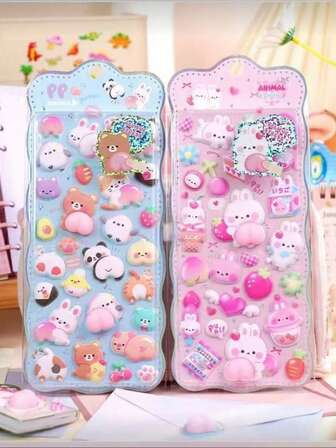 Pegatinas 3D reutilizables - Helado de fruta bohemia, pegatinas de laboratorio Animales y mascotas (gatos, perros) Pegatinas con formas asimétricas y acabado mate, adecuadas para scrapbooks, diarios, planificadores, manualidades diarias | Colores suaves y dibujos animados coloridos 3D en relieve Pegatinas divertidas y lindas, pegatinas 3D en relieve de cristal, pegatinas de planificador creativas personalizadas