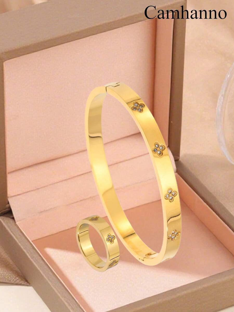 Camhanno 两款经典时尚的不锈钢手链套装（手链+戒指），适合女性日常佩戴、商务活动、工作场合，也是送给女友、家人、母亲、朋友和美丽女性的节日礼物。 - 彩色 - 查看 1