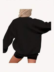 Plus Size Womens Anime Graphic Sweatshirt   Kuonji Print (2) - 黑色 - 查看 2