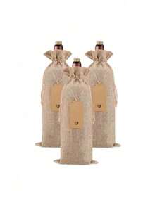 1/3/6个装带抽绳的葡萄酒瓶袋，可重复使用的礼品袋和标签，适用于生日派对、婚礼、圣诞节、新年装饰派对用品、婚礼和生日用品、家居和派对装饰 - 彩色 - 查看 9