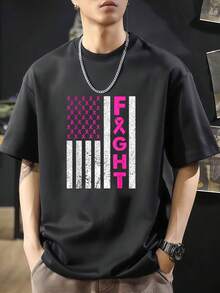 Camiseta de lucha el cáncer de mama. Artículos de concientización sobre el cáncer de mama. Camiseta de manga corta de algodón de 220 g, impresión por una cara - Negro - Ver 7