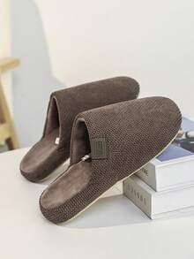 Men's Comfortable Fabric Soft Bottom Slip-On House Slippers, Padded Lining For Autumn/Winter Indoor Home Use - Brown - View 9