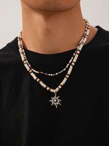 1 件/2 件冲浪者贝壳海星项链，时尚波西米亚风假日串珠项链，男士简约太阳吊坠锁骨链，日常穿着和派对礼物配饰 - 混色 - 查看 11