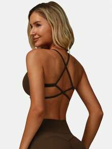 MFVIM Women's Brown Sports Bra, Criss-Cross Strap Backless Design Sexy Wireless Sports Bra, Supportive, Breathable, Soft And Stretchy Fabric, Suitable For Commuting, Outdoor, Running, Cycling, Yoga, Pilates, Gym Workout - Coffee Brown - View 9