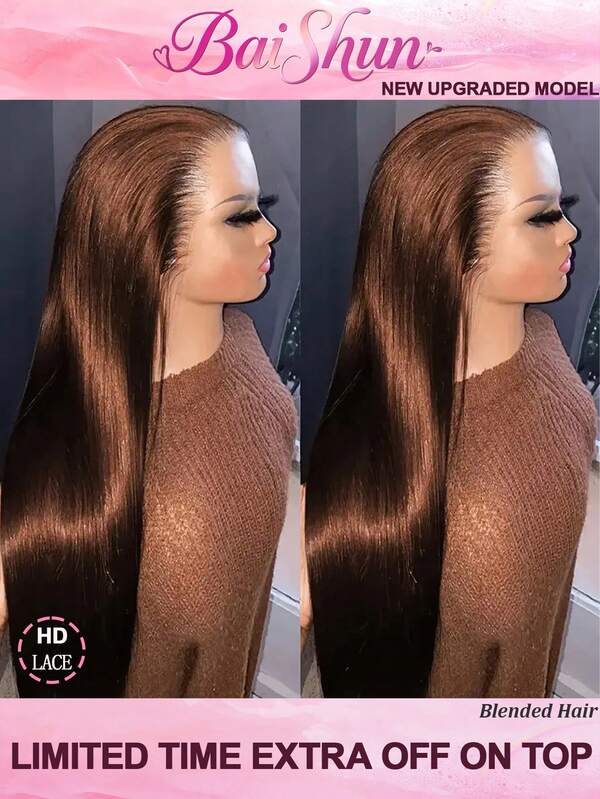 28 Zoll brasilianisches Jungfrauenhaar 5*5 13*4 13*6 200 Dichte Trage- und Geh-Perücken ohne Kleber, vorgezupft, vorgeschnitten, gerade, transparente Spitzenfront-Perücken, Menschenhaar-Mischung-Perücken für Frauen, Menschenhaar-Frontperücken ohne Kleber, Spitzenfront-Verschluss, fertig zum Tragen, Perücken 4# Schokoladenbraun