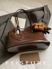 1pc FEISTURE Women's PU Leather Underarm Bowling Bag, Fashion Shoulder Bag With Cartoon Pendant, Suitable For Daily Outing, Dating, Commuting - Coffee - View 11