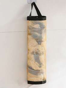 1 pieza Dispensador de bolsas de plástico montado en la pared, Estantería de almacenamiento de bolsas de basura, Organizador colgante de bolsas de plástico de cocina, Caja de malla para colgar la basura de múltiples funciones, Bolsa de malla transpirable para colgar en la pared de uso múltiple, Adecuado para el hogar, la cocina, la playa de verano, los alimentos, el camping, el almacenamiento, la decoración de la habitación, los accesorios de cocina