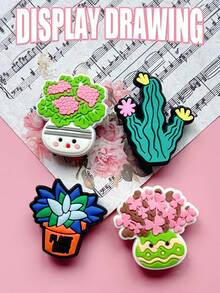 17 PIEZAS Serie de plantas, accesorios hechos a mano DIY - Bandas decorativas desmontables y coloridas, adecuadas para sandalias, zapatos, joyas y relojes - Regalo de fiesta de vacaciones creativo, duradero y de moda, accesorios para ramos, decoraciones brillantes, diseños exquisitos, colgantes con forma de cactus, adornos para zapatos, decoraciones, esenciales para entusiastas de la moda - Verde - Ver 8