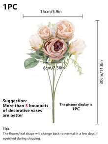 1 Bouquet Artificial Rose Flowers, Autumn Decor, Wedding Decor, Bridal Bouquet, Wrist Corsage, Boutonniere, Home/Restaurant/Bedroom Vase Decor, DIY Birthday Cake Decor, Valentine's Day & New Year Decor, Photography Props - Baby Pink - View 3